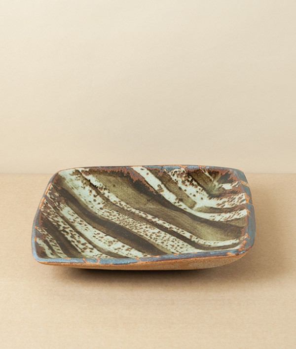 Jack Welbourne Square Plate, Half Glaze, Ash Stripe