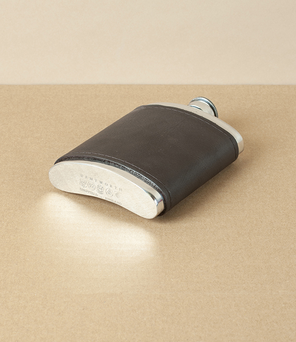 A R Wentworth Bourneville Leather and Pewter Flask, 6oz
