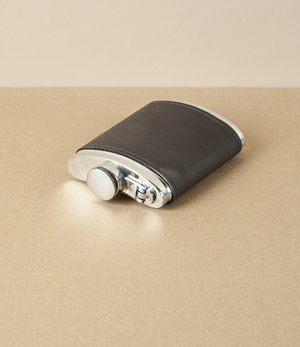 A R Wentworth Bourneville Leather and Pewter Flask, 6oz