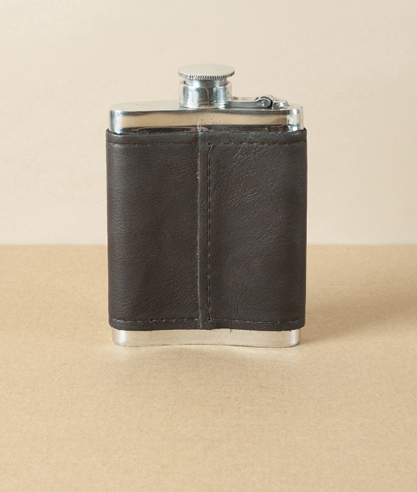 A R Wentworth Bourneville Leather and Pewter Flask, 6oz