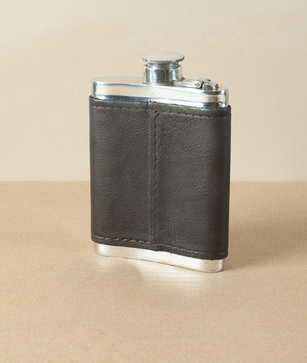 A R Wentworth Bourneville Leather and Pewter Flask, 6oz