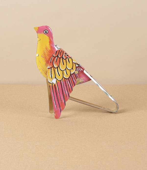 Indian ‘Whistling Bird’ Tin Toy, Pink & Yellow