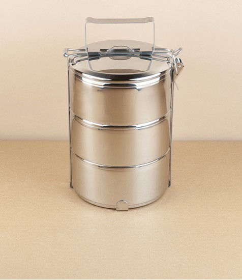 Triple-tiered Tiffin Pot, stainless steel