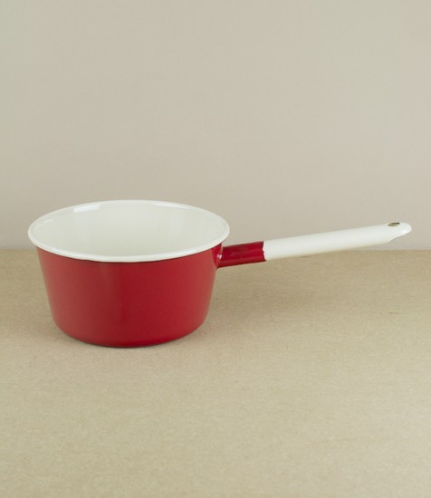 Large red/cream enamel saucepan