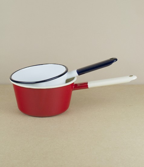 Small red/cream enamel saucepan