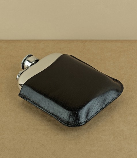 Leather Cover for 6oz Pewter Hip Flask, Black