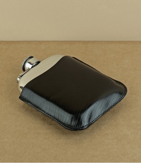 Leather Cover for 6oz Pewter Hip Flask, Black