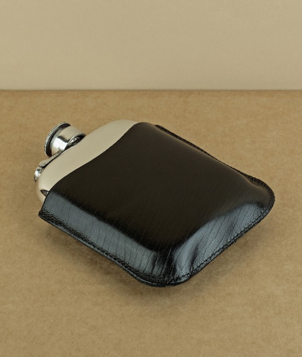 Leather Cover for 6oz Pewter Hip Flask, Black