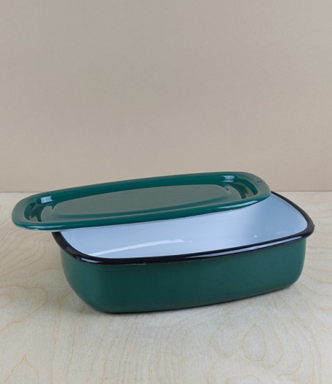 Ukrainian enamel storage box, small, dark-green