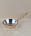 Copper frying pans, brass handles