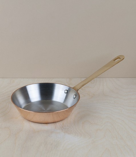 French copper blini pan with bronze handle
