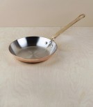 Copper frying pans, brass handles