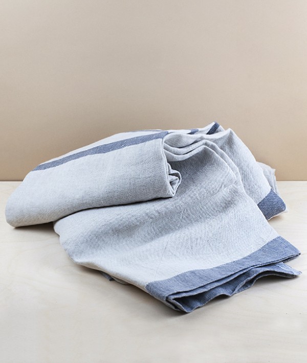 Finnish Linen Table Cloth Natural, Grey Stripe