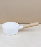 Japanese enamel wooden handled milk pan