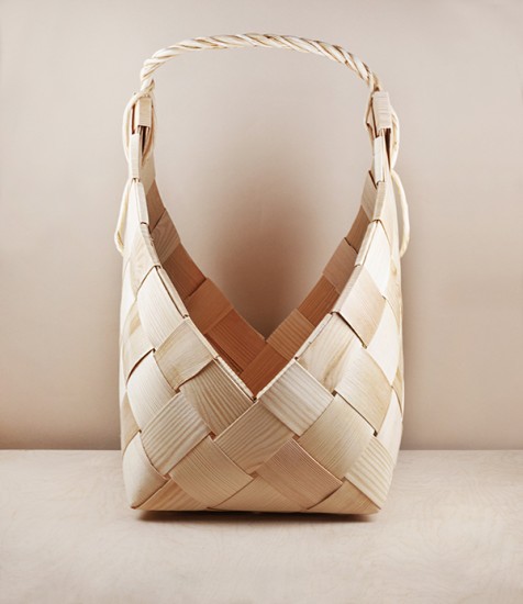 Finnish woven birch log basket