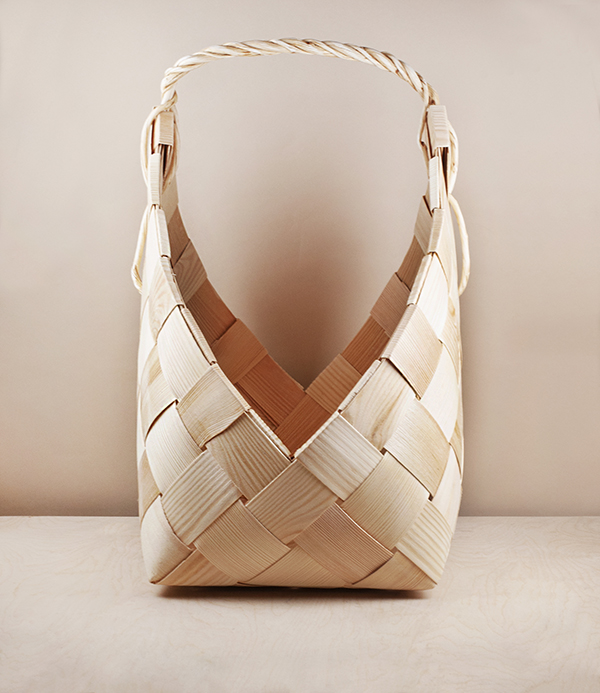 Finnish woven birch log basket