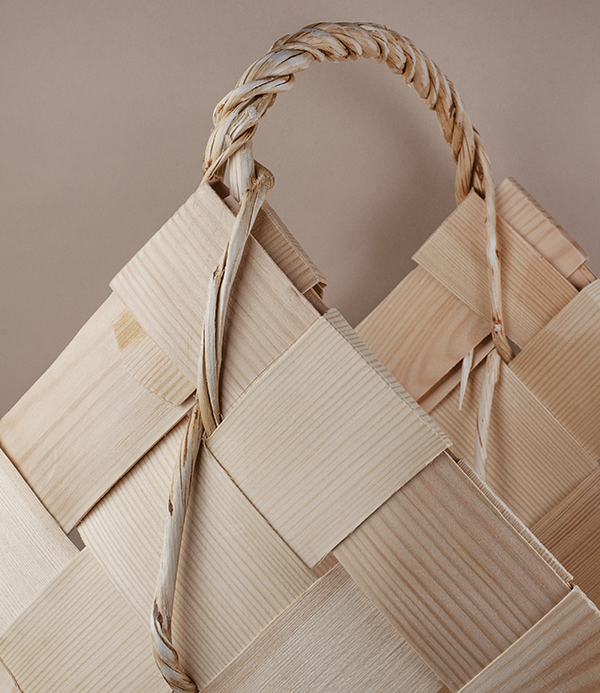 Finnish woven birch log basket