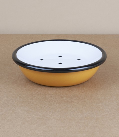 Turkish enamel soap dish, yellow