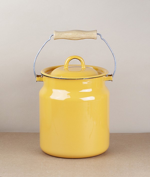 Ukrainian enamel milk can, yellow