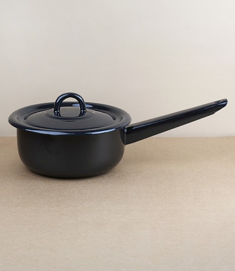 Ukrainian enamel lidded saucepan - black
