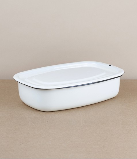 Ukrainian enamel storage box, small, cream