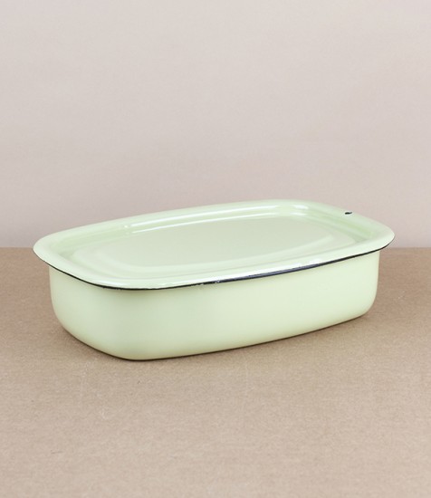 Ukrainian enamel storage box, small, pistachio