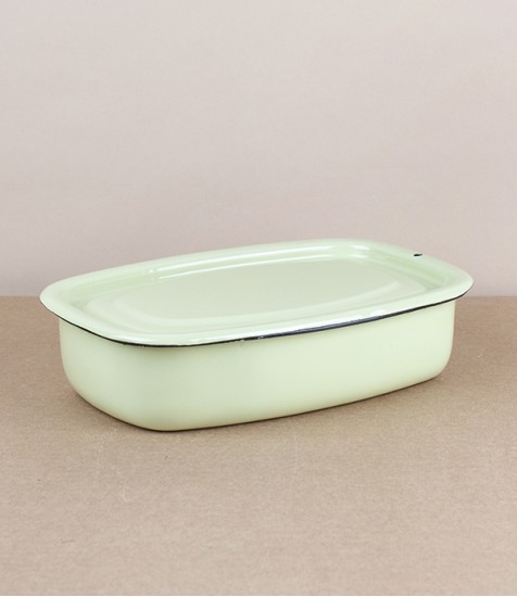 Ukrainian enamel storage box, small, pistachio