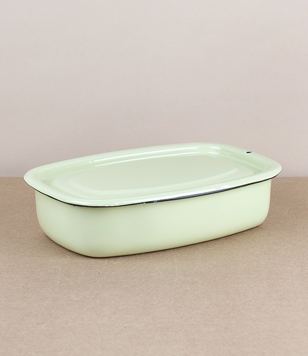 Ukrainian enamel storage box, small, pistachio