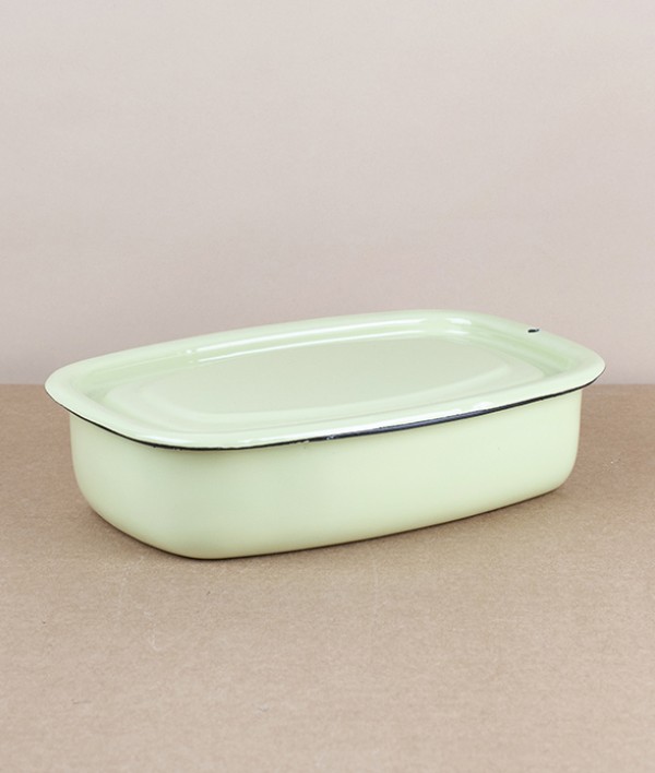 Ukrainian enamel storage box, small, pistachio