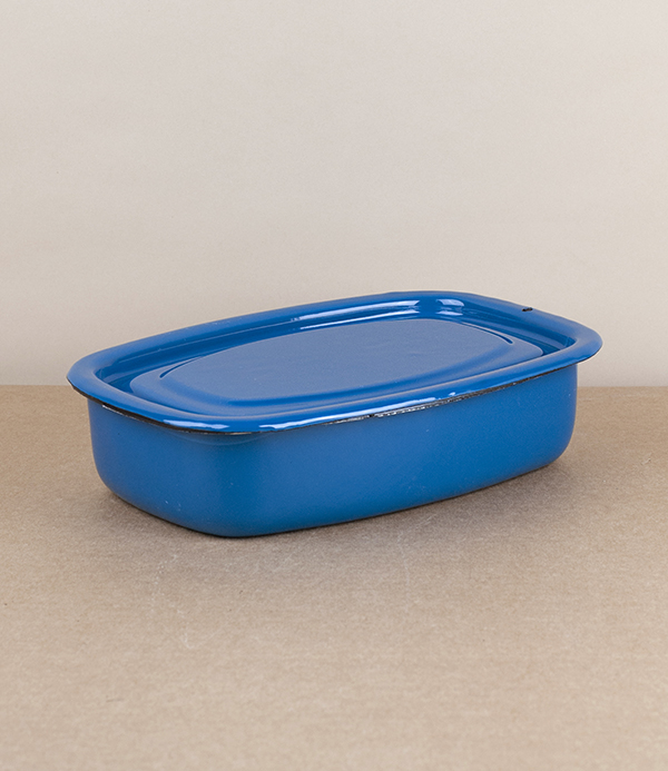 Ukrainian enamel storage box, small, blue