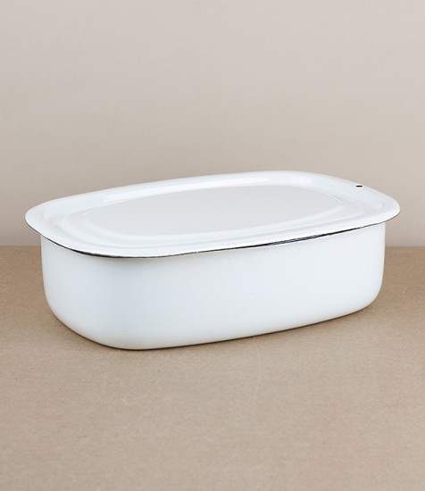 Ukrainian enamel storage box, large, cream