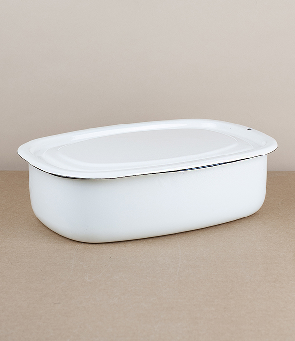 Ukrainian enamel storage box, large, cream