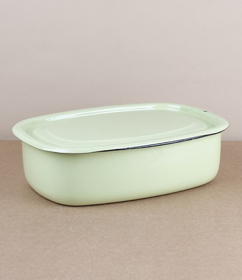 Ukrainian enamel storage box, large, pistachio