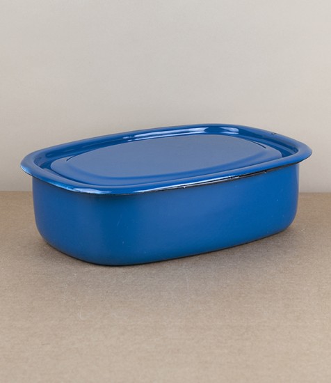 Ukrainian enamel storage box, large, blue