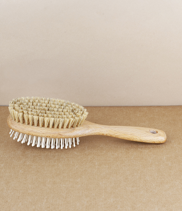 Dog brush, double sided, wood & bristle