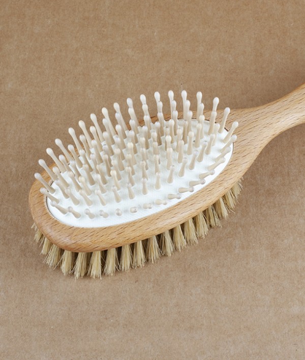 Dog brush, double sided, wood & bristle