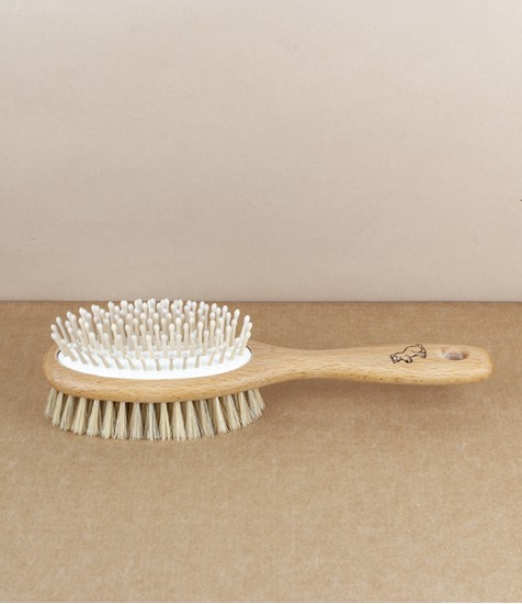 Dog brush, double sided, wood & bristle