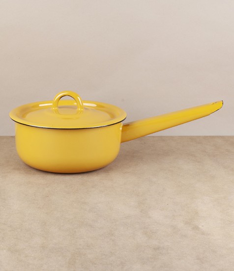 Ukrainian enamel lidded saucepan – yellow