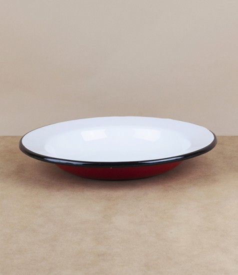 Ukrainian enamel deep plate, red, 24cm